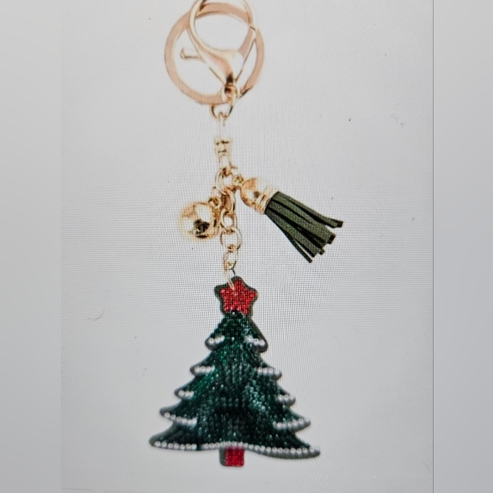 DIVAS LiMiTED Green and Red Christmas Tree Keychain with Gold Hardware